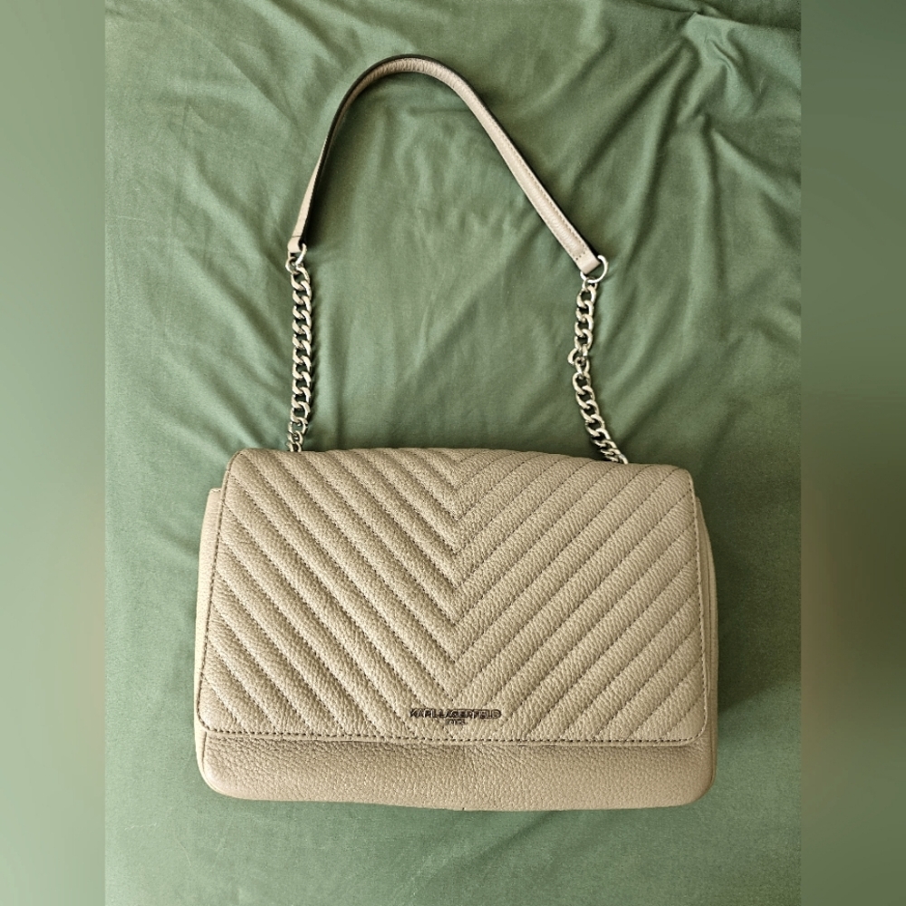 Beige Quilted Leather Shoulder Bag